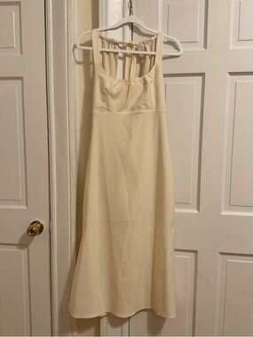 Lena Satin Ruched Midi Dress Ivory Bridal Engagement Backless L